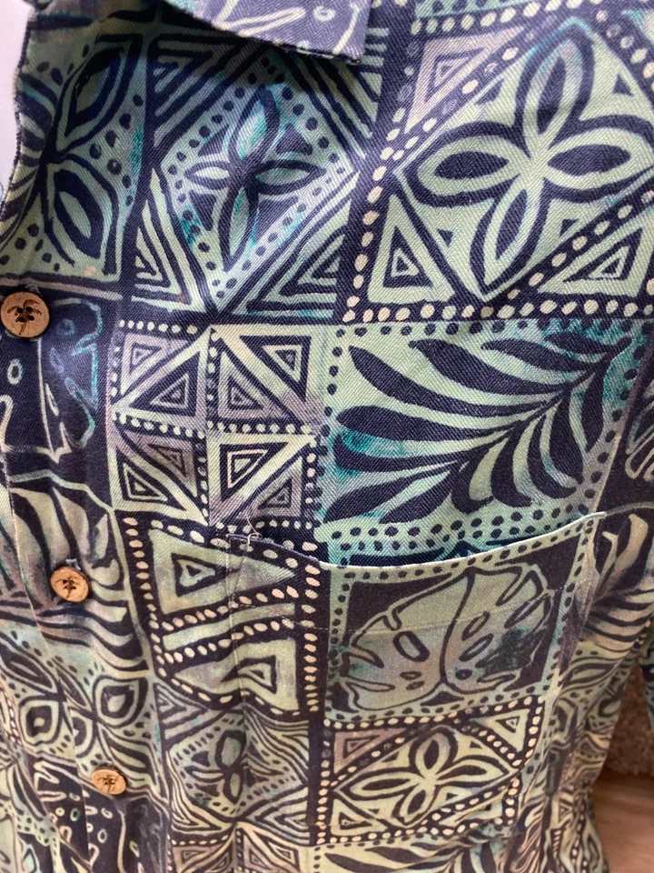 Camisa de campamento Caribbean mezcla de seda crucero para hombre L manga corta abotonada azul Foto 3 de 4