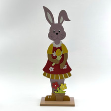 Vintage Osterhase Holz Figur 40cm | Landhaus Deko Blume Frühling Garten