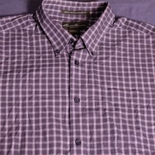 Eddie Bauer Mens Shirt Large Wrinkle Resistant Relaxed Fit Plaid Button Down