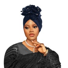 Nigerian Headtie Wedding Hat Headwear Women African Turban Bonnet Cap Big Flower