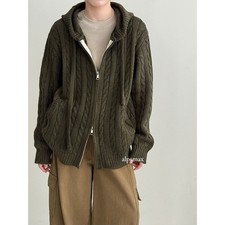 Women's Hooded Double Zipper Sweater Coat Winter Thick Knitting Cardigan Jacket