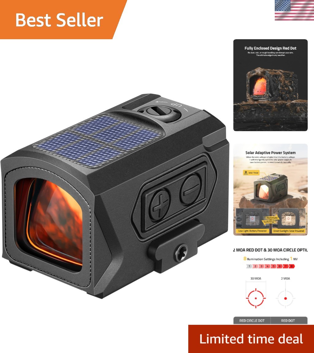 Solar Enclosed Red Dot Sight, Multi-Reticle 2 MOA Dot & 30 MOA Circle ...