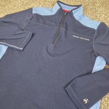 Brooks Brothers 1/4 Zip Mens L Blue Performance Pullover Colorblock Spellout
