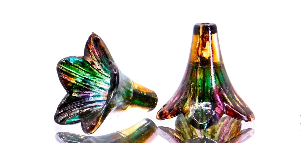 Flores trompeta Lucite pintadas a mano para joyería hágalo usted mismo (x2 piezas) Foto 2 de 4