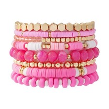 Surfer Heishi Clay Bead Bracelets for Women Bohemian Stackable Gold Beaded Stret