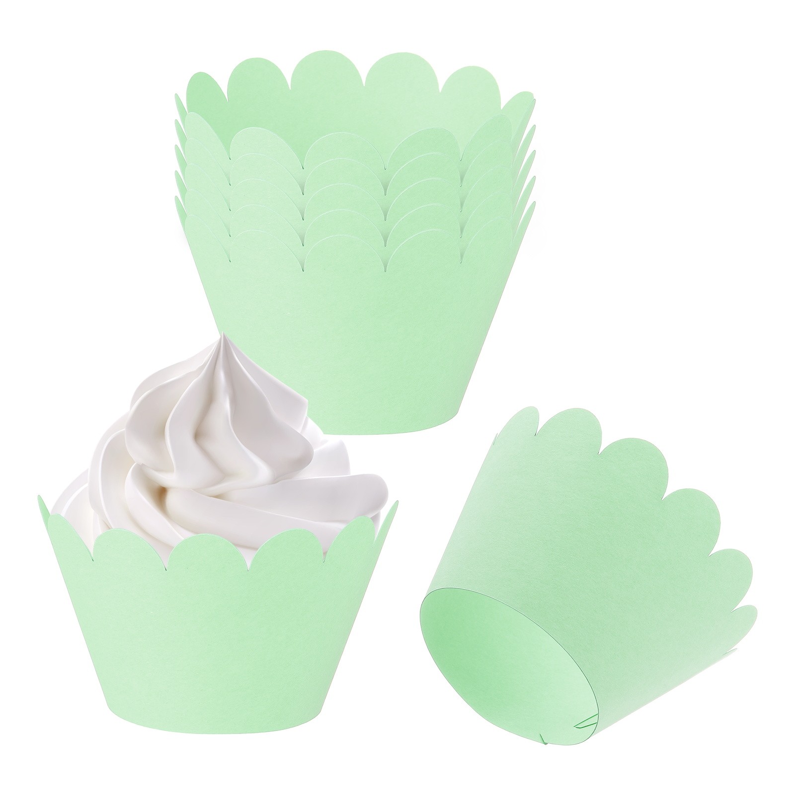 50 Green Standard Wave Decor Cupcake Wrappers for Baking-image