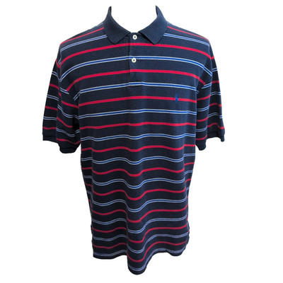 Polo Ralph Lauren Herren L Marineblau Rote Streifen Logo Blau Polo Kurzarm