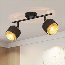 2 Way Ceiling Spotlights, Black & Gold 2xE14 Metal Mesh & Fabric Shade