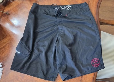 Da Hui Board Shorts Mens 36 Black Solid Surf Swim Trunks Quick Dry Beach Vintage