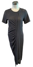 Marc by Marc Jacobs Gray Stripe Ruched Sheer Midi Dress Slip Size M