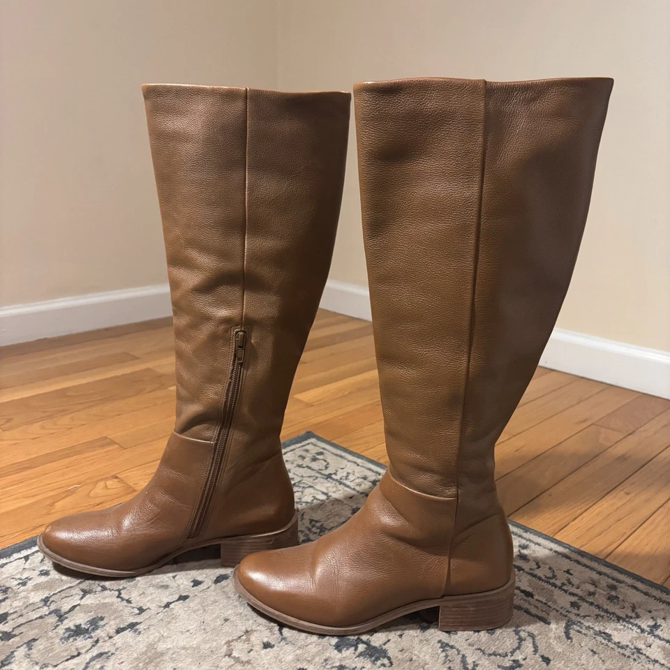 Corso Como Cognac Leather Zip Knee High Riding Boots Womens Size 7 M - Image 2 of 4