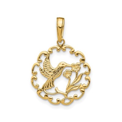 10k Gelbgold Kolibri Anhänger für Frauen Blume überbacken durchbrochen Charm