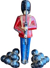 Antique Toy Lead Soldier Red Coat 3  Military Rifle Figure wCannonballs RARE