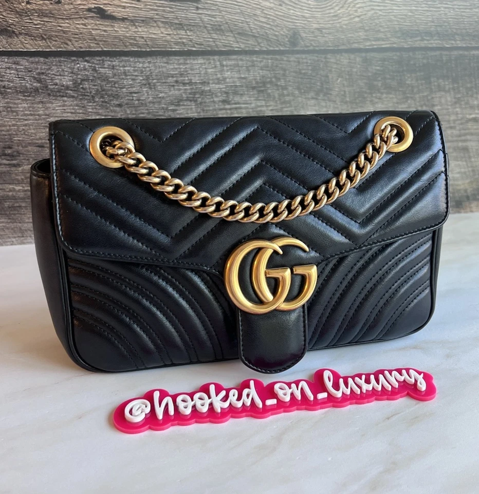 Gucci Marmont Medium Shoulder Bag Black Matelasse Leather Crossbody USA SELLER - Image 2 of 4