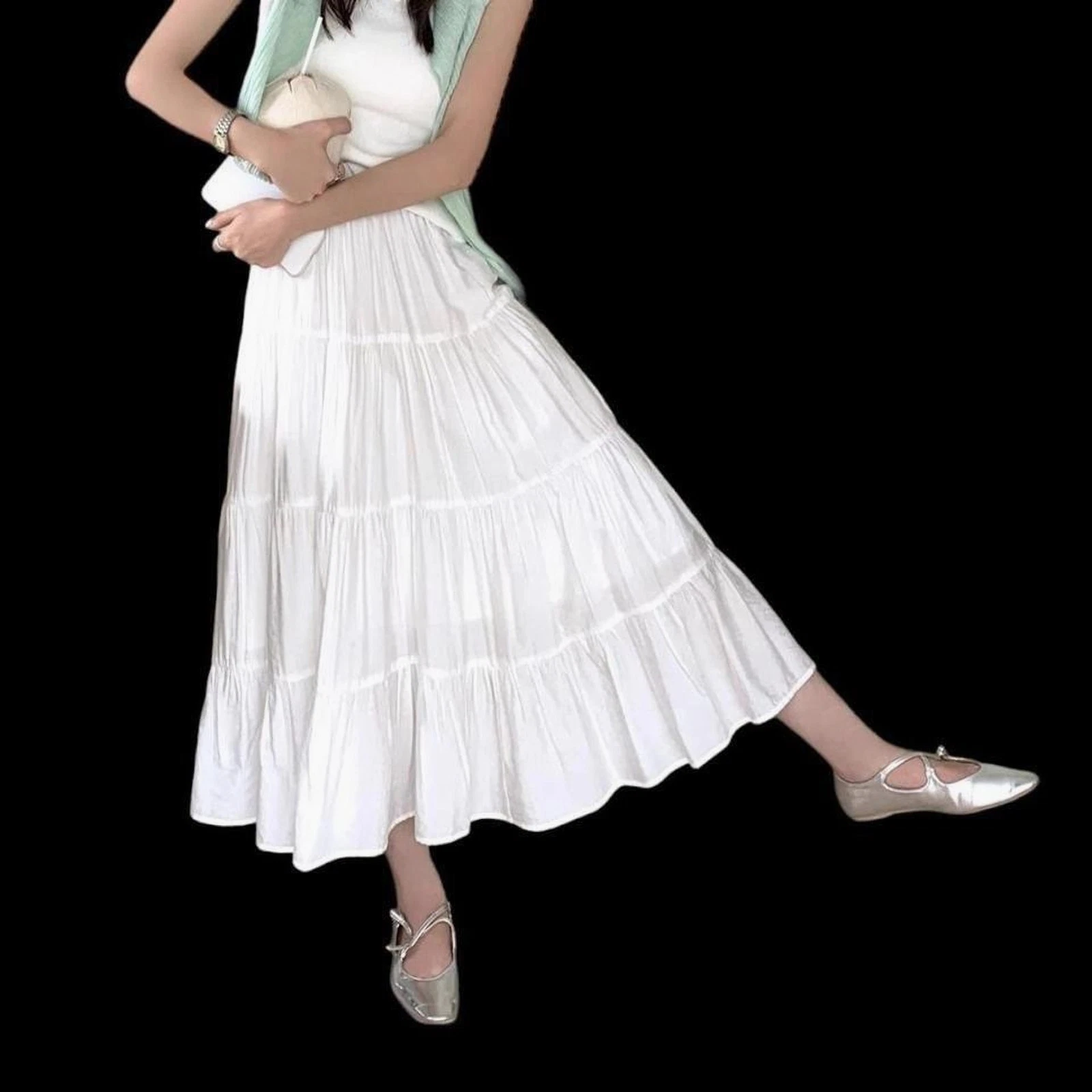 Women’s White Tiered Maxi Skirt – Cottagecore Elastic Waist Flowy Long Skirt
Opens in a new window o