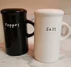 Pottery Barn White & Black Ceramic Salt & Pepper Shakers Partyware Series  5"h — photo 1