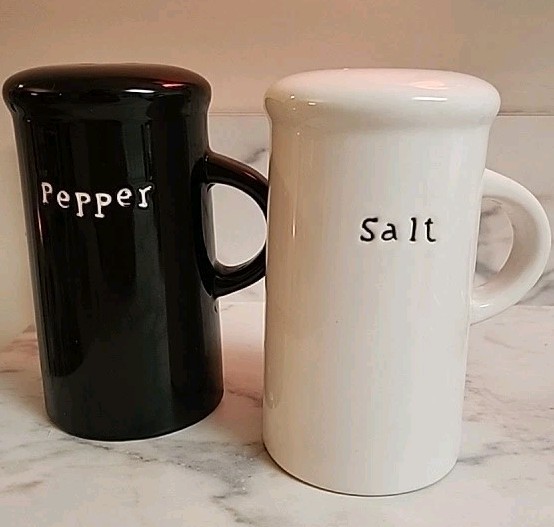 Pottery Barn White & Black Ceramic Salt & Pepper Shakers Partyware Series  5"h