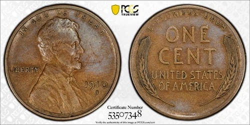 1910-S Lincoln Cent Wheat Reverse Graded by PCGS AU50 BN Semi-key Date