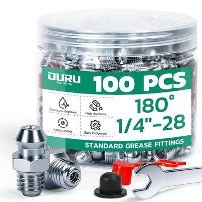 Grease Fittings Kit 100PCS 1/4-28 SAE Zerk Straight with Caps High-Performance