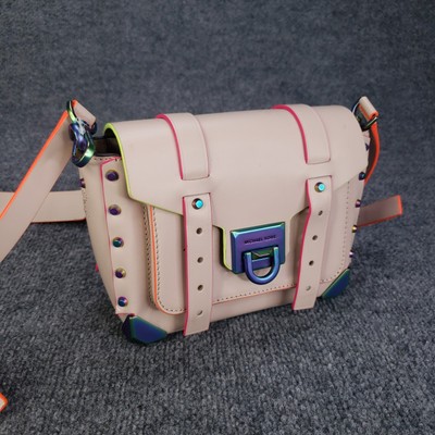 Michael Kors Studded Oil Slick Manhattan Small Soft Pink Contrast Multi Trim Bag