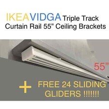 IKEA VIDGA Triple Track Curtain Rail 55  Ceiling Brackets  Vidga Sliding Glider