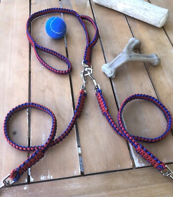 Dual Dog Leash 5' Convertible Red Blue Double Dog Lead