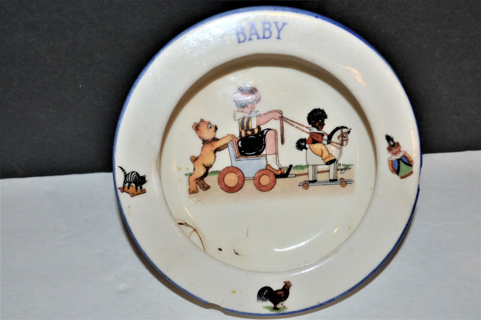 Vintage Czech Ceramic BABY Childs Dinner Bowl Plate Made slovakia great Graphics