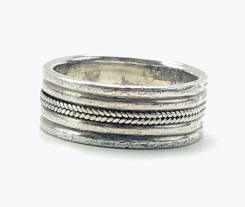 Vintage Sterling Silver 925 Etched 8mm Band Size 7.5 Ring - Picture 3 of 7