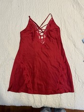 Victoria Secret Red Lace Cross Front Slip Dress Size Large