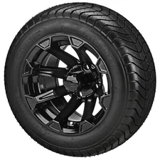 (4) Golf Cart 215/50-12 LSI Elite Street Tires on 12x7 Gloss Black Viking Wheels