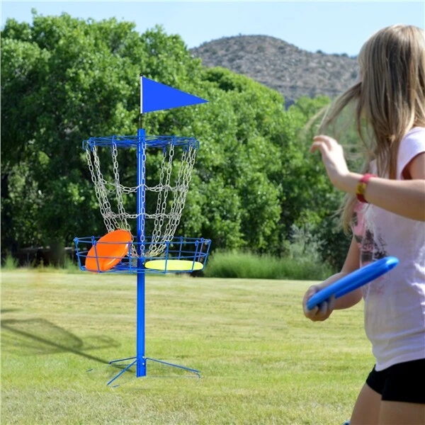 Portable Disc Golf Basket Practice Game Target Cross Chain Outdoor Trapper Blue - Image 2 of 4