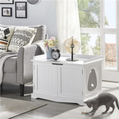 Cat Litter Box Enclosure Decorative Pet Side Table Wooden Cat Hidden  Furniture