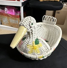 Vintage Wicker Rattan Swan Goose Duck Bird Woven Basket Bathroom White Grand M
