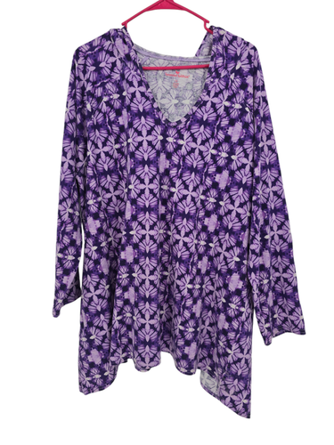 Woman Within Size 1X 22/24 Womens Top Purple Tie Dye Boho Hooded Shirt