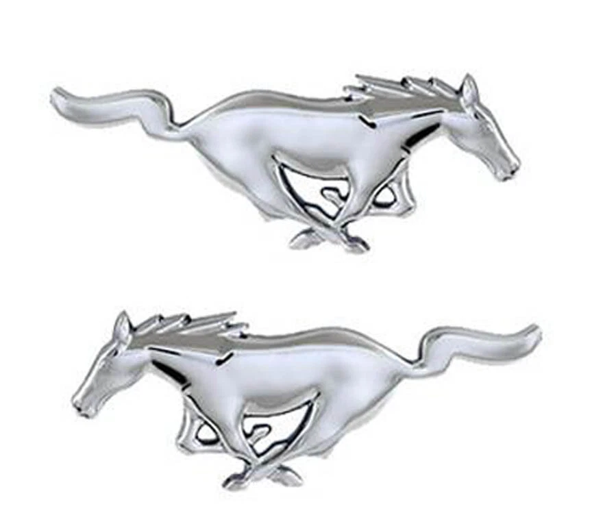 For Mustang Chrome Running Horse Pony Emblems Pair Stick on Back Fender Door - Image 2 of 2