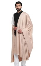Men's Kashmiri Plain Woollen Dhariwal Lohi Shawl Stole Wrap Beige 50" X 100"