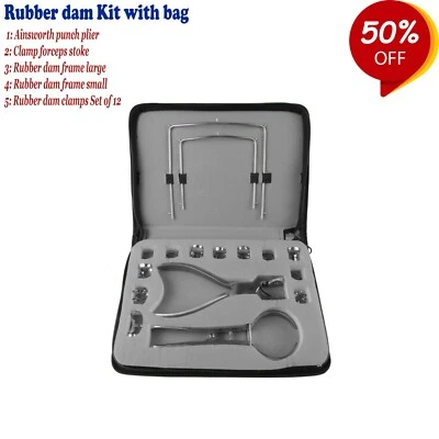 TK PLUS DENTAL RUBBER DAM INSTRUMENTS KIT CLAMPS AINSWORTH PUNCH PLIERS FRAME - with Bag