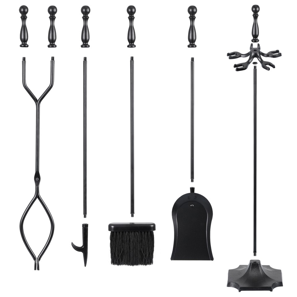 5 PCS Fireplace Tools Set Iron Accessories Fire Poker, Brush, Shovel