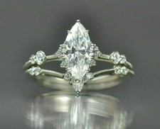 2Ct Marquise Lab Created Diamond Engagement Bridal Ring 14k White Gold Plated