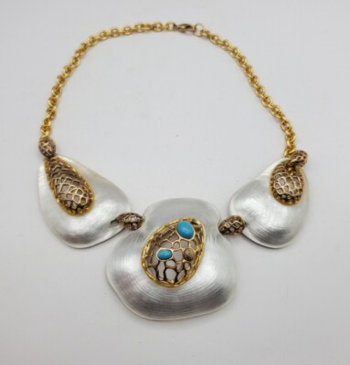 Alexis Bittar Lucite Faux Turquoise Chain Collar Necklace Faux