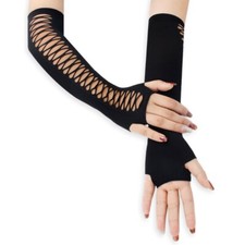 Women Stretchy Mesh Gloves Fingerless Hollow Out Cocktail Evening Party Gloves