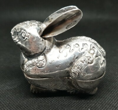 Antike Silber Hase Schmuckschatulle asiatisch kambodschanisch 900 Silber um 1920