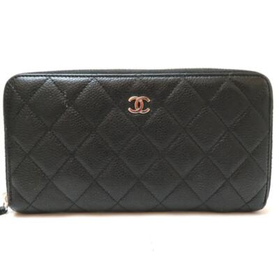 Chanel Authentic Matelasse Wallet Caviar Skin Black Silver