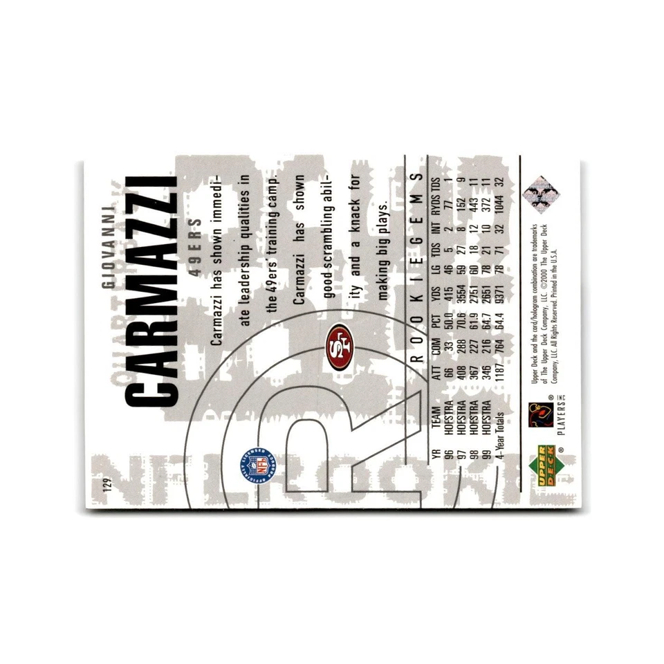 Giovanni Carmazzi Rookie 2000 Upper Deck Black Diamond #129 49ers NM - Image 2 of 3