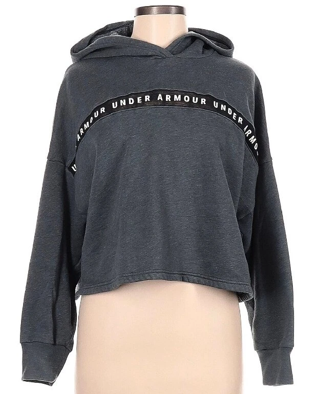 Under Armour Crop Top Gray Baggy Loose Fit Oversized Hooded Sweatshirt Large