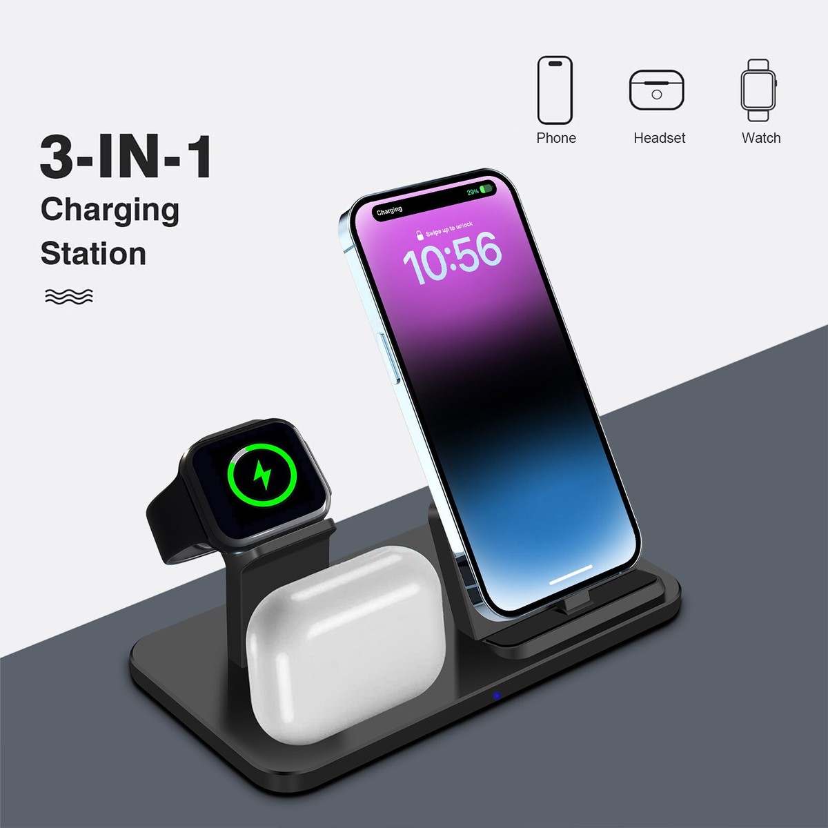 Phone Airpods Apple Watch On Charger All Night 3In1 Wireless