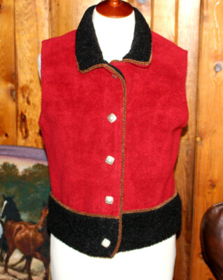 County Clothing Womens Vest Medium Color Block Silver Buttons Canada Red Black