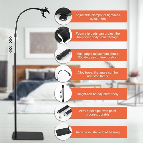 JATCSG Standing Hair Dryer Stand 160cm/63 Inch Adjustable Black Stand - Picture 2 of 4