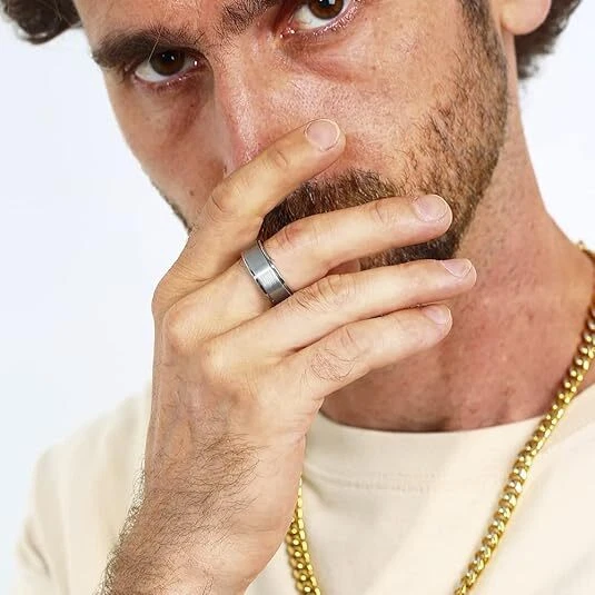 8mm Spinner Mens Ring Fashion Fidget Ring Anxiety Wedding Band for Men Comfort - Image 2 of 4