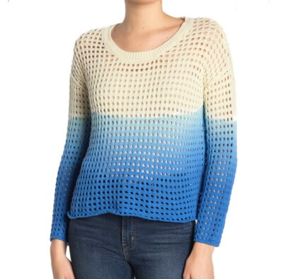 Good Luck Gem NWT Size XL Ivory & Blue Ombre Open Stitch Loose Knit Sweater SW3